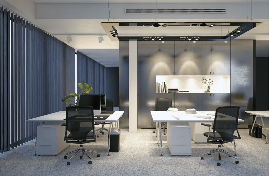 Modern, clean looking grey office room